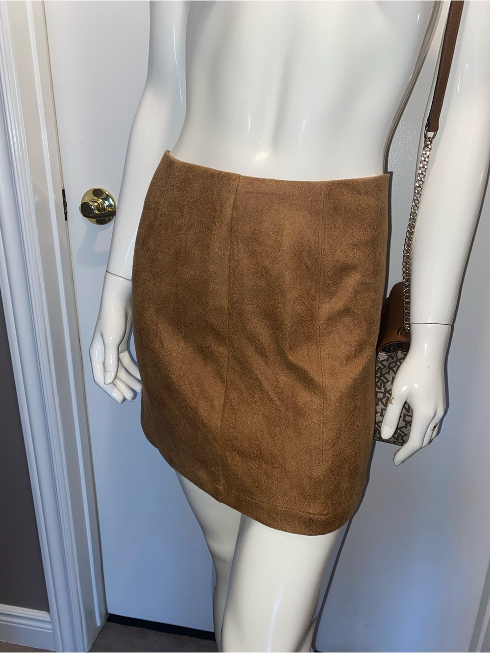 Sage Cognac Suede Mini Skirt